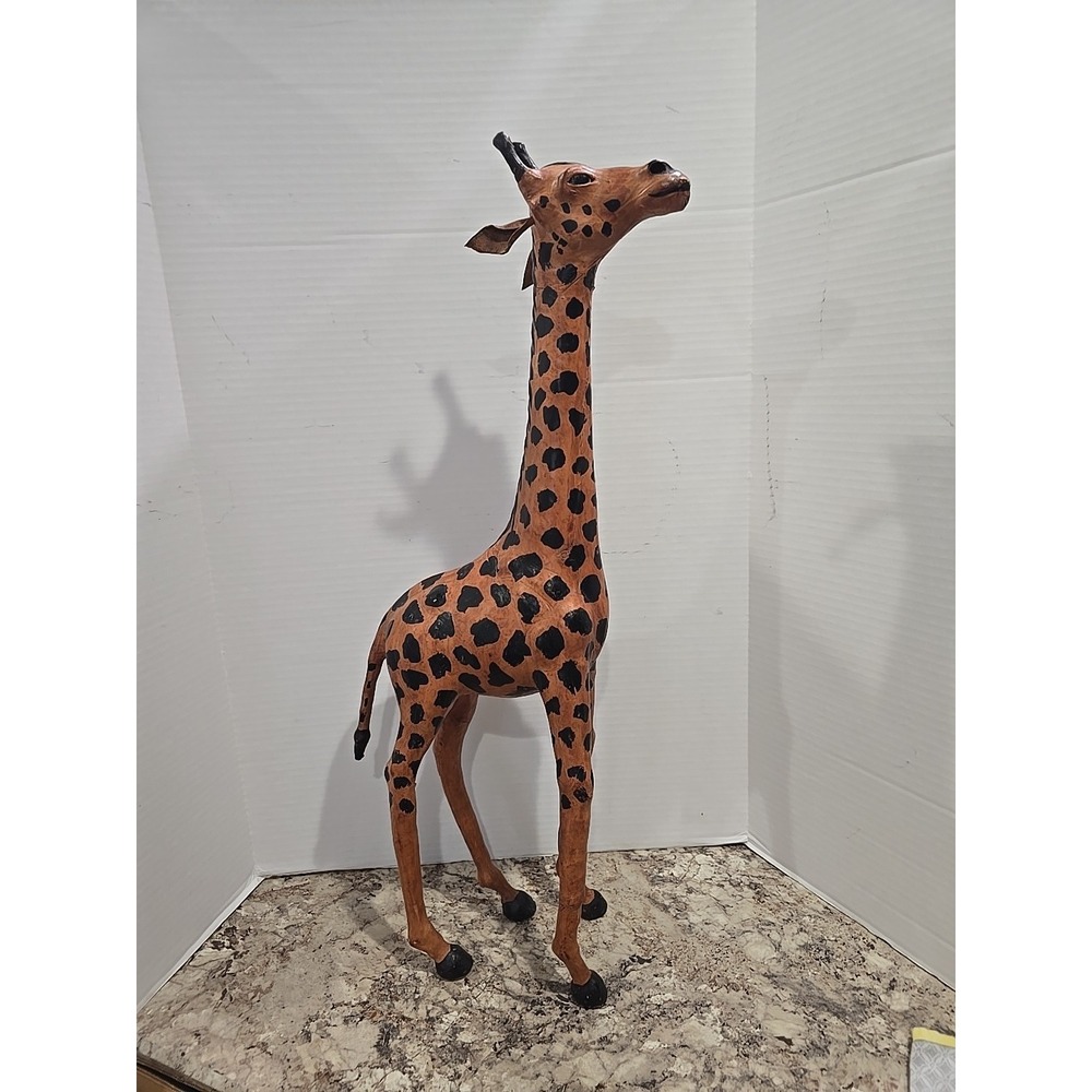 Vintage Leather‎ Wrapped Giraffe Large 28.5" Tall Statue Figurine African Safari